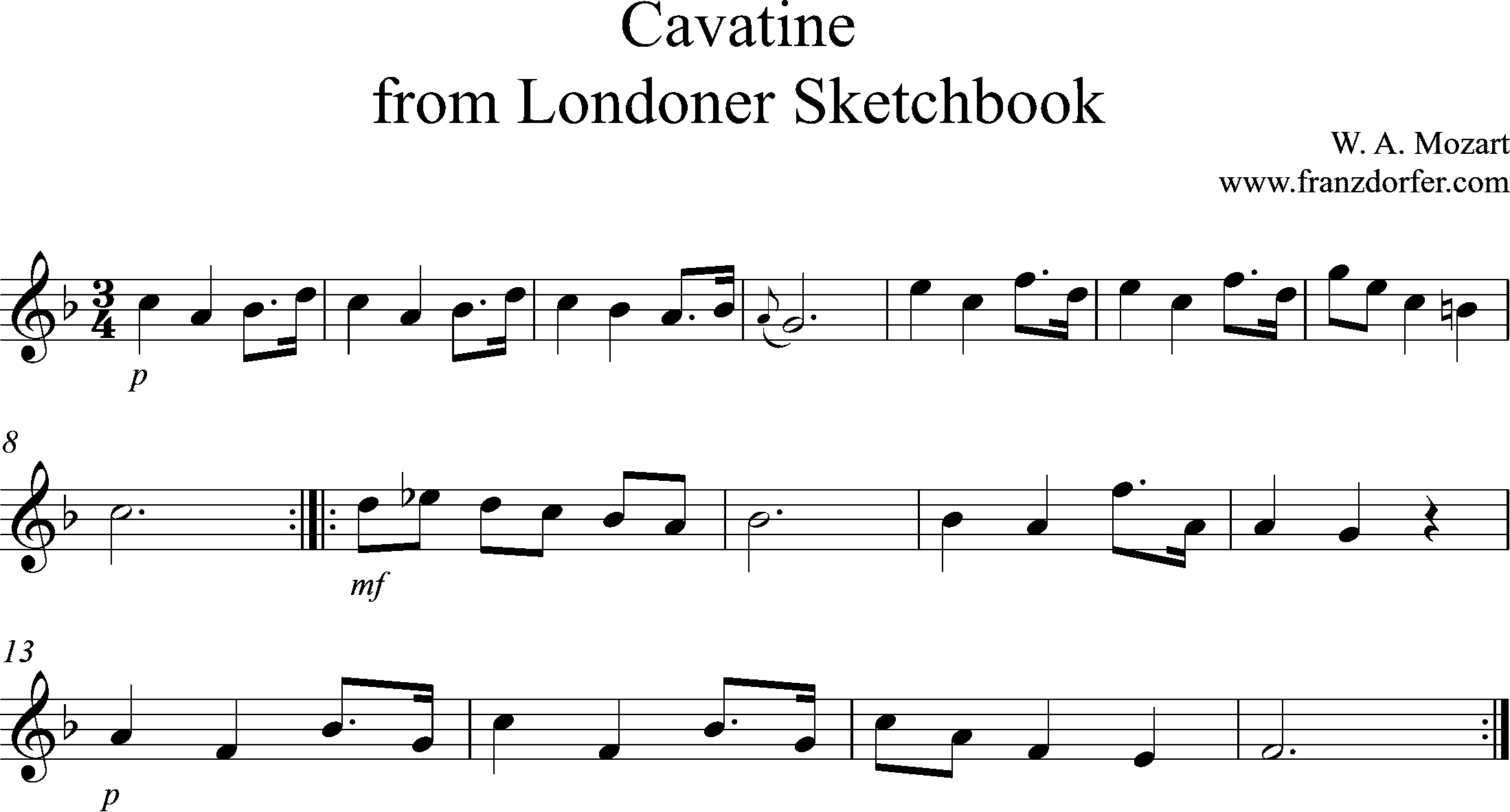 Noten Solo, Cavatine, F-Dur, Mozart